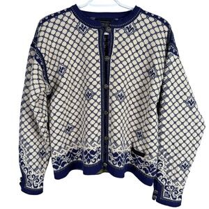 Dale of Norway Casual Cardigan Women M Blue White Wool Nordic Button Front